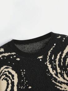 ROMWE Hippie 冬季大码圆领毛衣 - 黑色 - 查看 3