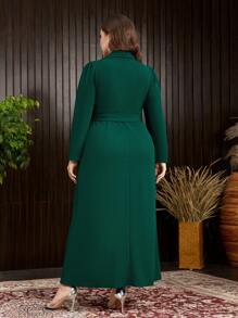 Modelyn Plus Size Color Block Plisowana Sukienka Z Kołnierzykiem Z Klapami I Paskiem W Talii Maxi Strój Damski Długie Sukienki Wieczorowe