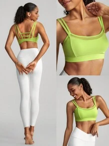 GLOWMODE FeatherFit™ Strappy Mesh Sports Bra Light Support Low Impact Yoga Pilates Studio - Lime Green - View 7