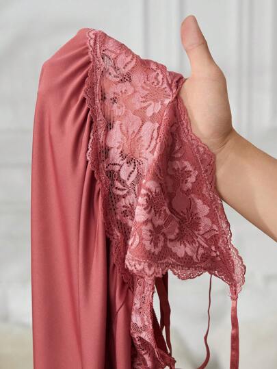 Spliced Kanten Cami Sleep Dress Pajama view 7