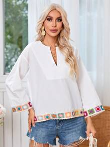 GENKIRA Blusa de mujer de manga 3/4 con bordados, estilo resort - Multicolor - Ver 5