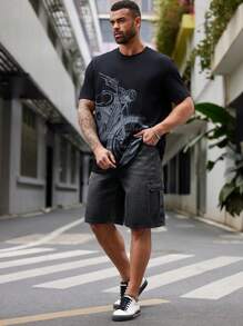 Manfinity Homme Kích thước lớn Nam Đen Denim Trang phục làm việc Phù hợp thẳng Quần short - màu đen - Xem 3