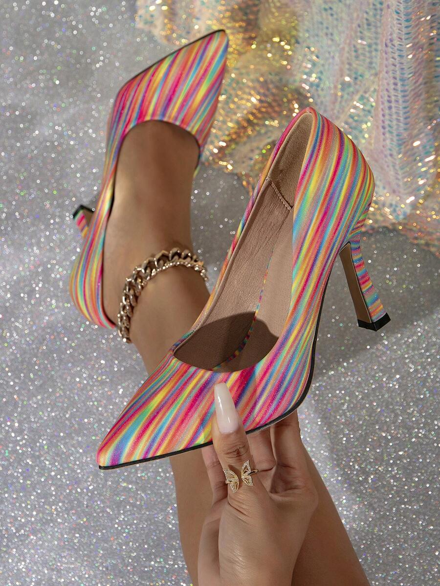 Zapatos de tacón alto de punta fina para mujer, tacones de vestir elegantes y sexy, stilettos delgados, versátiles para todas las estaciones - Multicolor - Ver 1