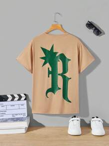 SHEIN 2入組青少年男孩休閒街頭風格字母印花圓領短袖針織t恤 - 彩色 - 查看 6