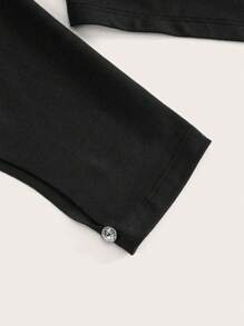 SHEIN ICON Haut d'été pour femmes grande taille, couleur unie, ajusté, col montant avec découpe sur le devant - Noir - Voir 3
