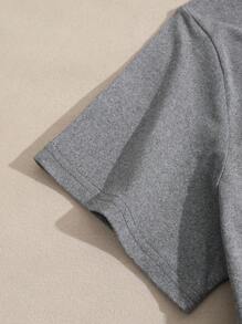 INAWLY Áo thun nữ cổ tròn tay ngắn in hình hoa bồ công anh - Xám - Xem 6