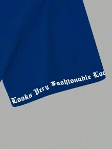 Manfinity Roghcode 男士纯色英文字母印花短袖圆领T恤，适合日常穿着、外出、休闲、运动、上学、旅行、家庭聚会等场合。短袖T恤，夏季T恤。可多件T恤作为礼物赠送给家人。2000年代风格 - 藍色 - 查看 3