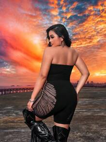 SHEIN SXY Plus Size Spring Summer Sexy Rave Party Music Festival Seamless High Elastic Off The Shoulder Jumpsuit - Black - View 2