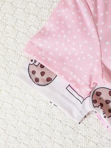 SHEIN Playful Pals Baby Girl Multiple Set Combination, 2 Sets Of Comfortable Short-Sleeved Shorts Printed With Cute Biscuits - Pink - View 3