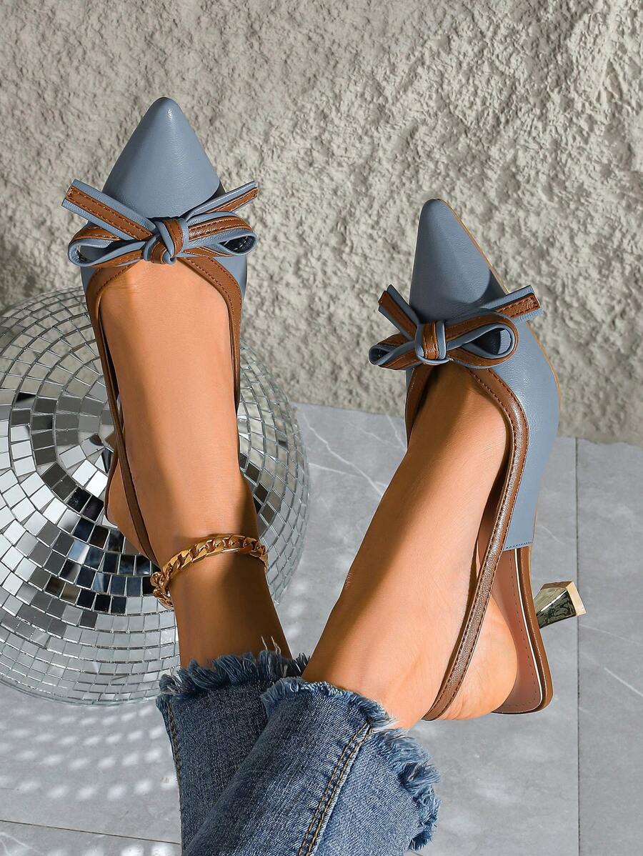 新款女士鞋履，舒适百搭的麂皮绒高跟鞋，尖头设计，饰以手工花朵（花朵方向随机），情人节、优雅、猫跟、派对必备。 - 藍色 - 查看 1