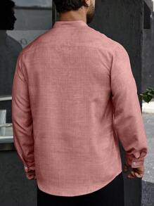 Manfinity Homme Men's Loose Fit Button Down Shirt With Half Placket And Rolled Sleeves, Fall