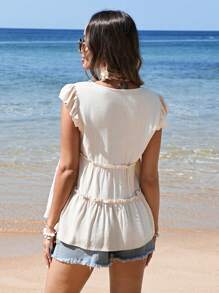 SHEIN Maternity Vacation V-Neck Ruffle Trim Blouse - Apricot - View 2