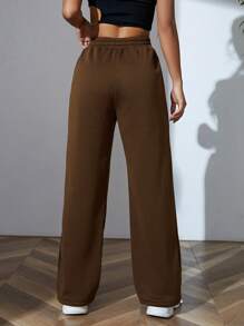 INAWLY Quần thể thao nữ Đắp vá Túi Lá thư - Màu nâu Sô-cô-la - Xem 2