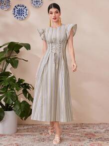 Mulvari 女士條紋十字交叉系腰洋裝 - 彩色 - 查看 8