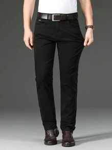 Men's Solid Color Slant Pocket Casual Pants, For Fall - Black - View 3