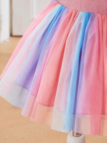 Baby Girl Contrast Mesh Splice Square Collar Dress - Multicolor - View 4