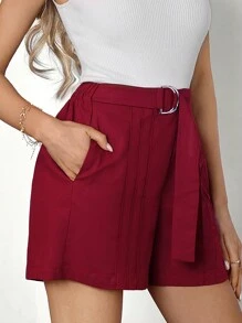 SHEIN Clasi Shorts Pour Femmes Épais De Couleur Unie, Coupe Slim - Fushia - Voir 6