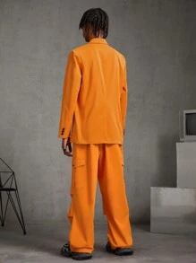 Manfinity RebelGame Nam Dệt Giải trí Cổ áo có khía Bộ đồ Áo khoác Và Quần Bộ - trái cam - Xem 2