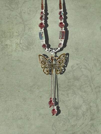 Fairycore 1pc Boho Butterfly Charm Necklace For Women For Daily Decoration