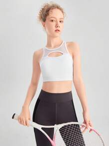 SHEIN Teen Girl Contrast Mesh Hollow Out Sports Tank Top