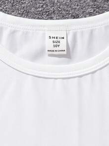 SHEIN 3 cái/bộ Thành thị Giải trí Vòng cổ Áo thun Với Niềm vui In chữ cái và hình trái tim Và Chi tiết Frill Đối với Bé gái tuổi teen - Nhiều màu - Xem 3