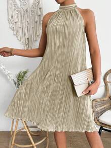 Chiquease Vestido Ajustado Texturizado Sin Mangas Para Mujer - Caqui - Ver 5