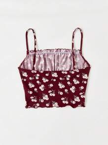 Soleia Top De Tanque De Camisola Con Margen De Malla Impreso De Margarita Para Mujeres - Burdeos - Ver 2