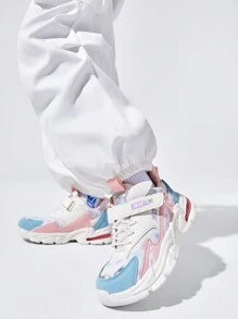 JNSQ Girls Hook-and-loop Fastener Lace Up Design Letter Graphic Chunky Shoes For Spring - Multicolor - View 4