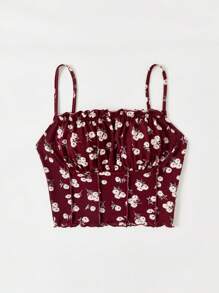 Soleia Top De Tanque De Camisola Con Margen De Malla Impreso De Margarita Para Mujeres - Burdeos - Ver 4