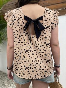 EMERY ROSE Blusa De Talla Grande Con Estampado De Leopardo Y Encaje De Remiendo - Caqui - Ver 2