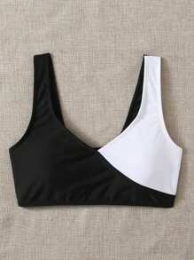 SHEIN Swim Women's Summer Beach Colorblock Bikini Top - Black and White - View 6