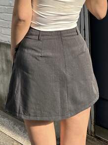 Dazy Designer 女装 Design Sense 绳纹设计半身裙 夏季 - 灰色 - 查看 5
