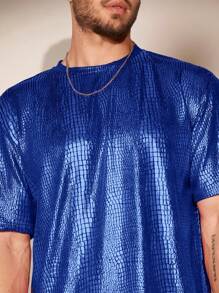 GENTILAND Men's Crocodile Textured Stretch Knit T-Shirt - Royal Blue - View 3