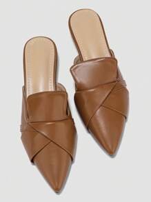 Damskie wygodne, uniwersalne, wsuwane pantofle z odkrytym tyłem, na jesień 2025 r., nowe, proste, skórzane, na grubym obcasie, z miękkiej skóry, ze spiczastym noskiem