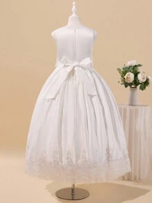 SHEIN 高级女孩串珠花朵装饰公主礼服，适合婚礼、毕业典礼、生日派对 - 青少年和青年 - 米色 - 查看 2