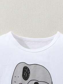 男孩時尚字母和大象圖案短袖圓領t恤及牛仔短褲套裝 - 白色 - 查看 3