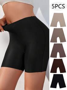 5pcs Solid Color No Traces Square Leg Seamless Panties - Multicolor - View 1