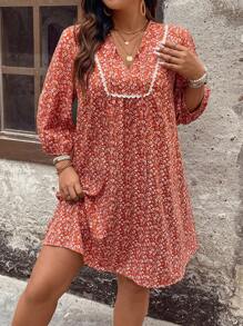 Breezaya Kích thước lớn Của phụ nữ Lỏng lẻo phù hợp In hoa Cổ chữ V Đầm - Nhiều màu - Xem 4