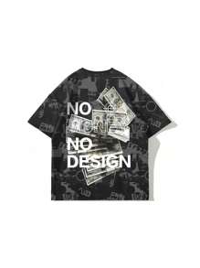 Men's Letter & Dollar Sign Printed Short Sleeve T-Shirt - Black - View 5