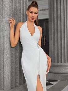 PARTHEA Dây Vòng chữ O Viền không đối xứng Xù Thắt lưng Váy quấn - trắng - Xem 5