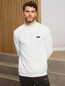 Manfinity Homme Nam Đan Giải trí Đứng cổ áo Áo nỉ - trắng - Xem 4
