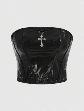 Goth Top Bandeau Unicolore En PU