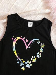SHEIN Conjunto De Shorts De Malha Com Estampa De Coração E Estampa De Coração Para Meninas, Todos Os Dias, Verão