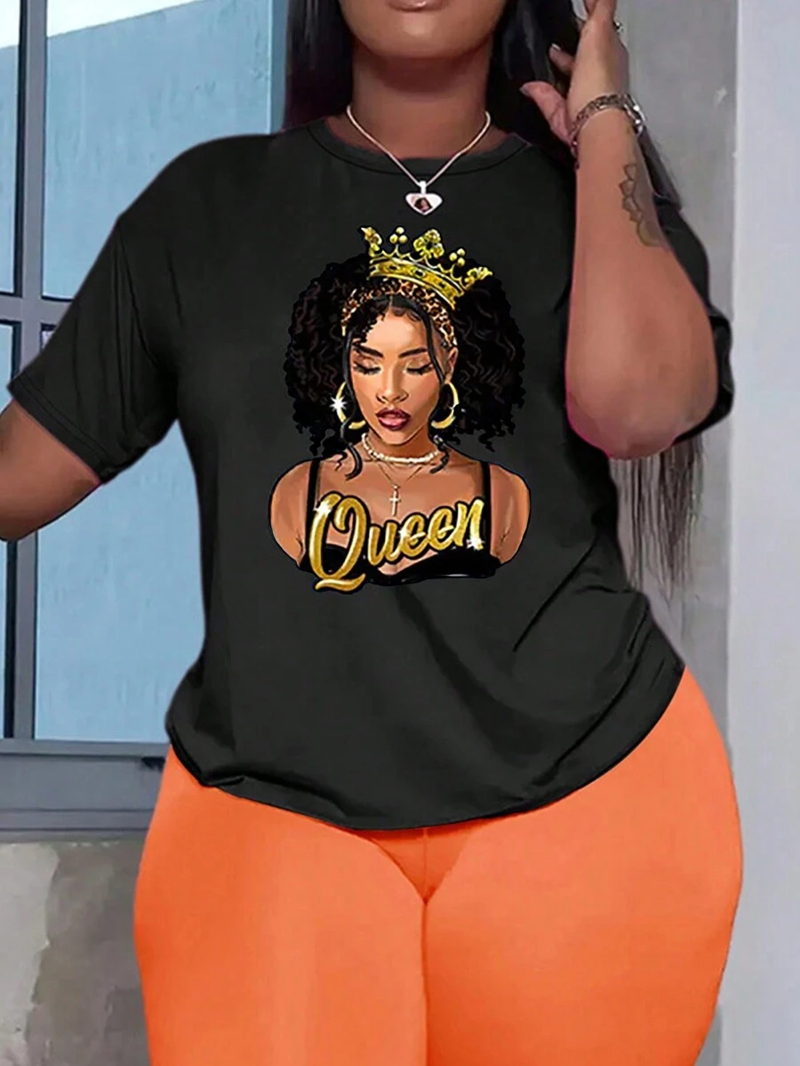 INAWLY Của phụ nữ Kích thước lớn Nhân vật In Áo thun - màu đen - Xem 1