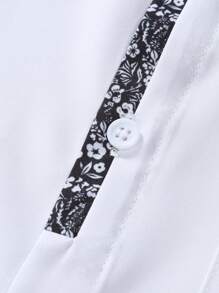 Manfinity Homme Men's Patchwork Ditsy Floral Print Short Sleeve Shirt , Button Up Color Block All White Casual Boyfriend Gift White Shirt For Menwhite Shirts For Menwhite Top For Men