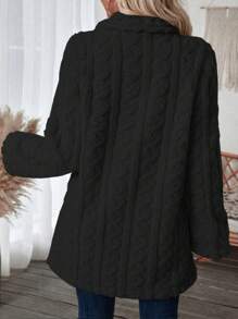 SHEIN LUNE Double Breasted Lapel Neck Teddy Coat - Black - View 2