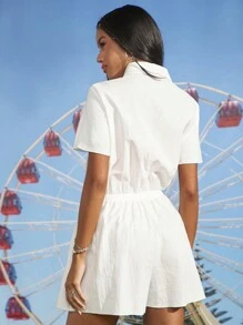 SHEIN EZwear Bohemian Style Women Loose Romper For Music Festival And Casual Wear - White - View 2