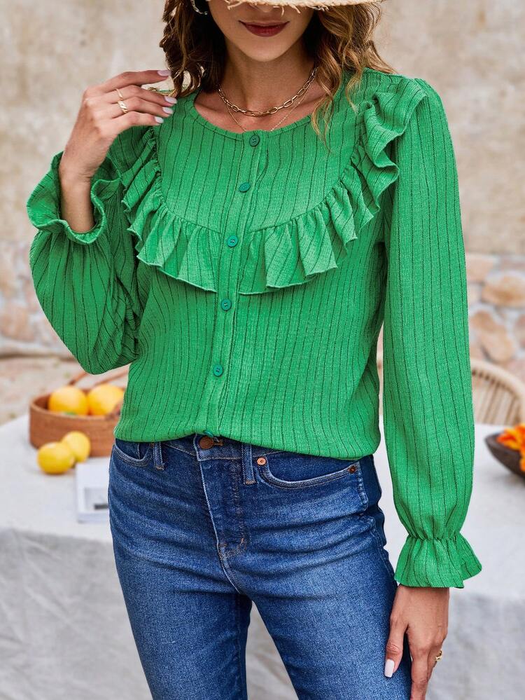 Women's Striped Ruffle Hem Top