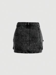 SHEIN Girlism Tween Girls' Y2K Denim Black Skirt With Utility Pockets Girls Summer Clothes Tween Girl Skirt
