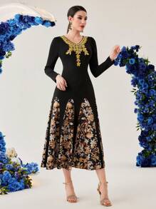 Modelyn Women's Long Sleeve Floral Patchwork Print Dress Long Evening Dresses Fall Cloth For Women - Multicolor - View 3